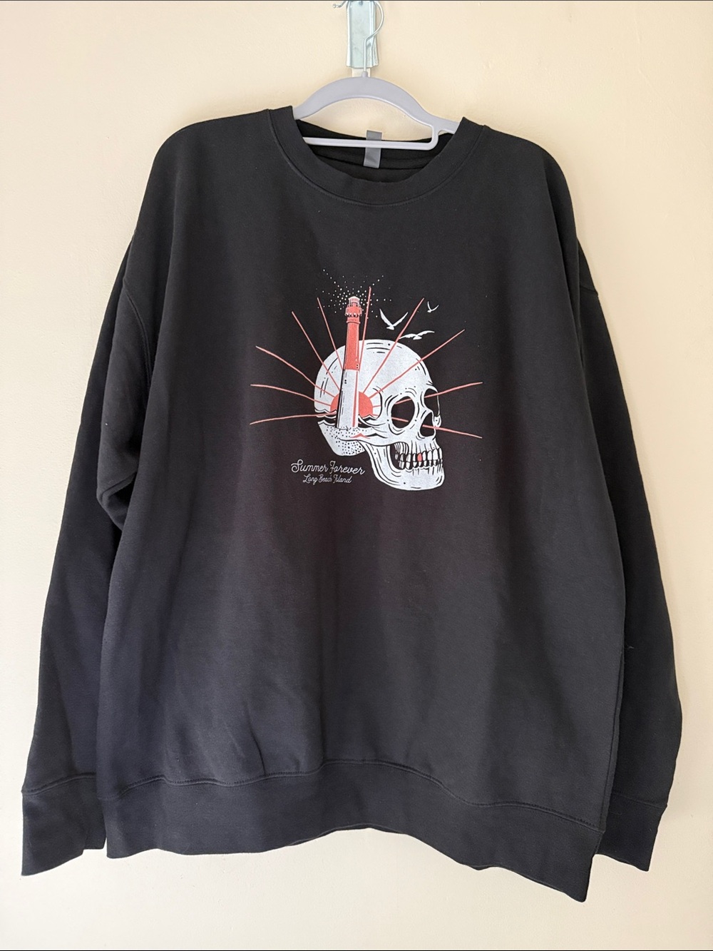 Black Graphic Skull Lighthouse Crewneck Sweatshirt